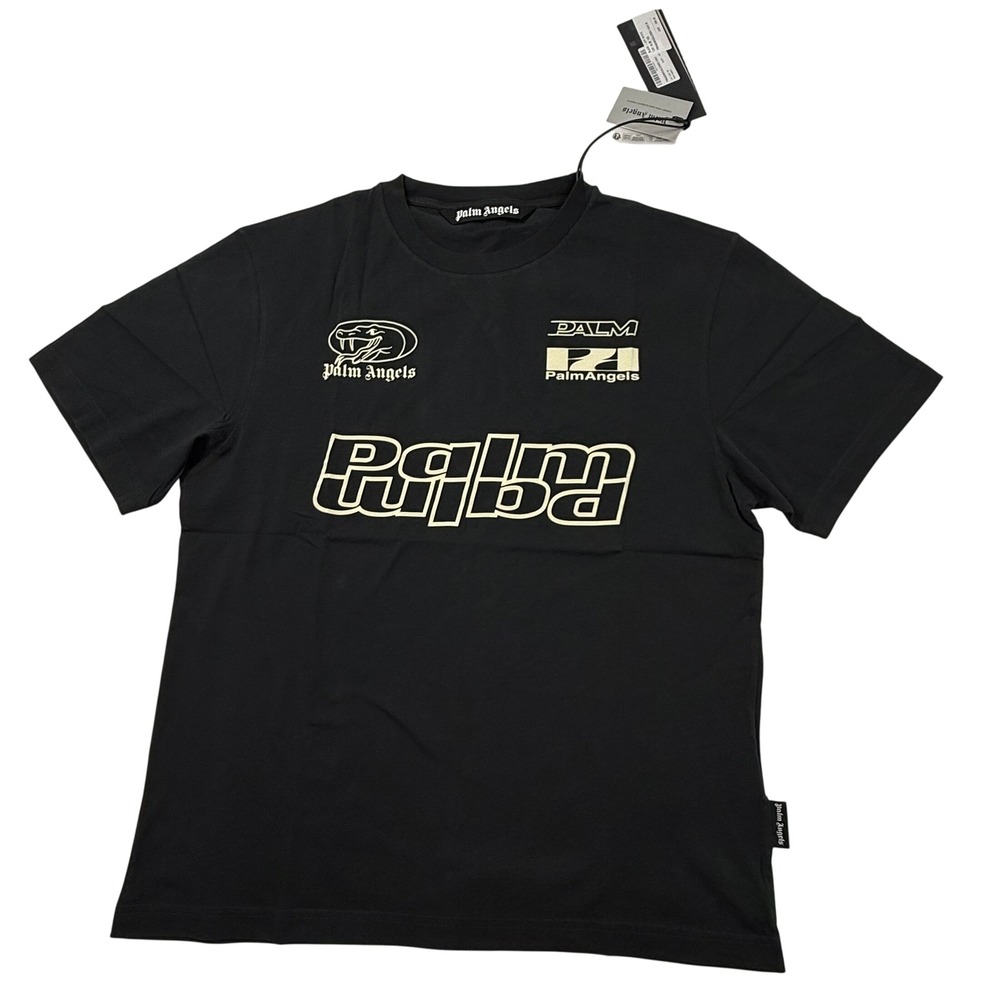 Palm Angels Mens LNY Slim Tee Black Graphic Logo T-Shirt PMAA089G25JER0011003 M